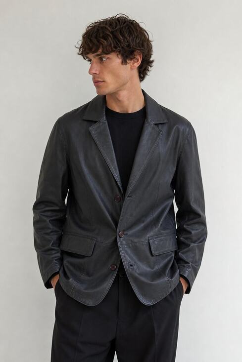 Conbipel Other - Conbipel Men's Black Real Leather Blazer Jacket 48
